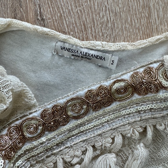 Vanessa Alexandra Lace Dress, Medium, Ivory/Cream, Boho, Gold Sequin - Picture 4 of 4